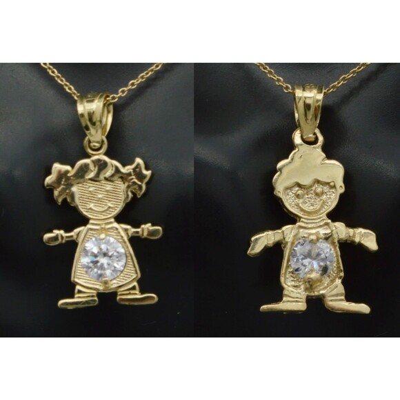 14k solid yellow gold boy or girl Month Birthstone cz Stone charm Necklace - Picture 1 of 10